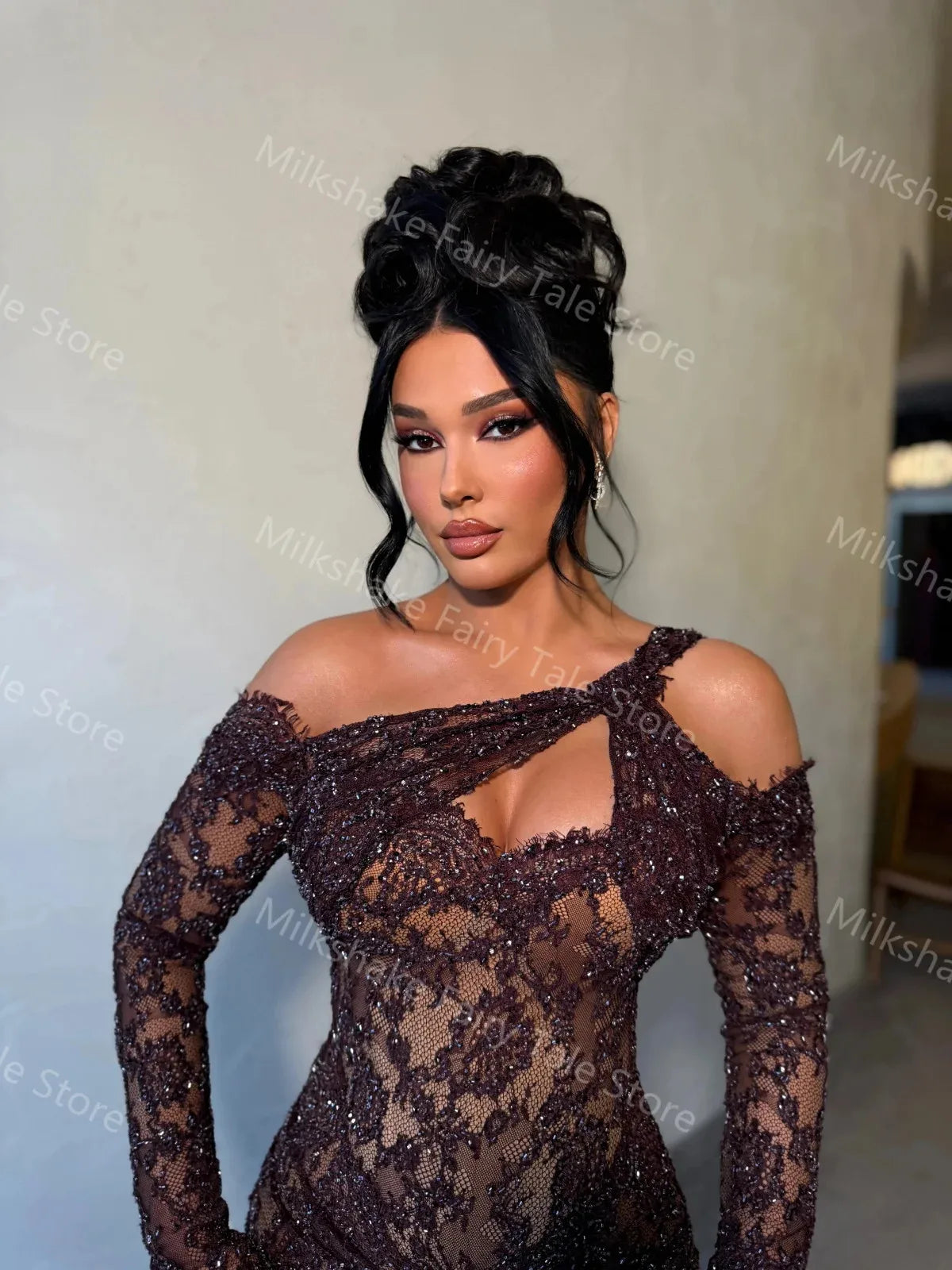 Elise Black Women Evening Dresses Lace Long Sleeves Prom Gowns