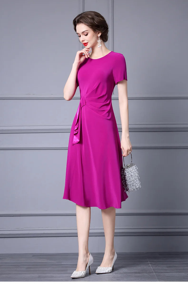 Clare O-Neck Collar Ruched Lace-up Slim Empire Office Lady Style A-LINE Dress