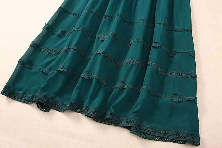 Victoria O-Ausschnitt Laternenärmel Patchwork Vintage Party Langes Kleid