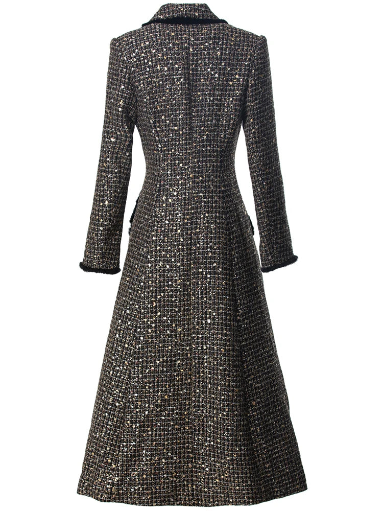 Virginia Double Breasted Sequins Plaid Tweed Coat