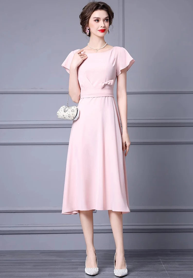 Ann Bow High waisted Solid Color Streetwear Elegant Party Dress