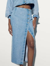 Load image into Gallery viewer, A-line Irregular Button Split Skirt Denim Skirts
