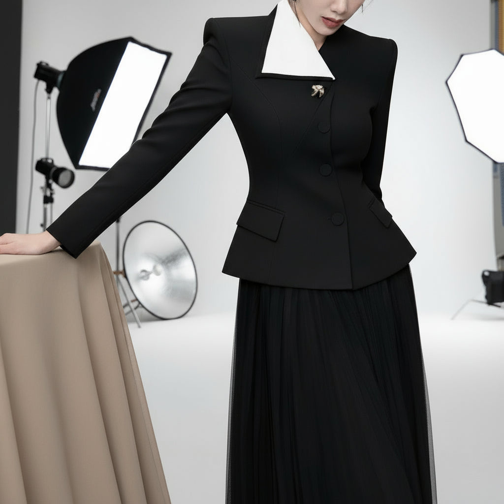 Daphne Two-Piece  Color-Block Lapel Set