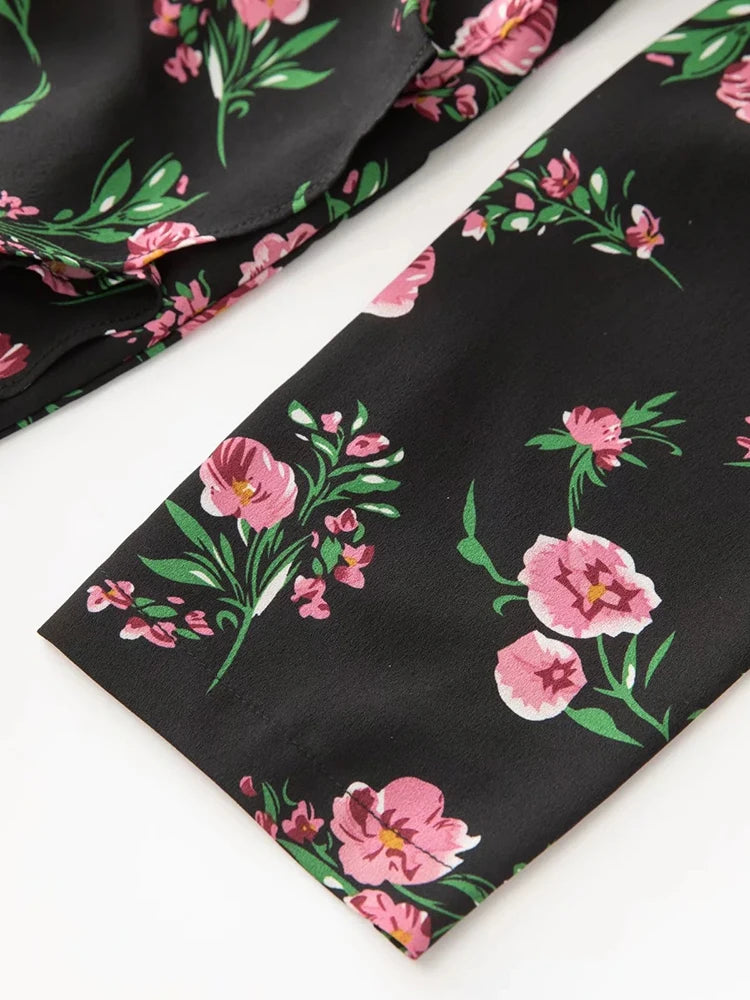 Zia V-Neck Long Sleeve Ruffles Floral Print Elegant Party Dress