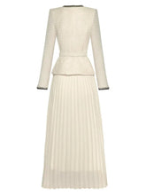 Load image into Gallery viewer, Lenora Crystal Diamonds Belt  Long Sleeve Tweed Jacket + Pleated Skirt Two-Piece Set