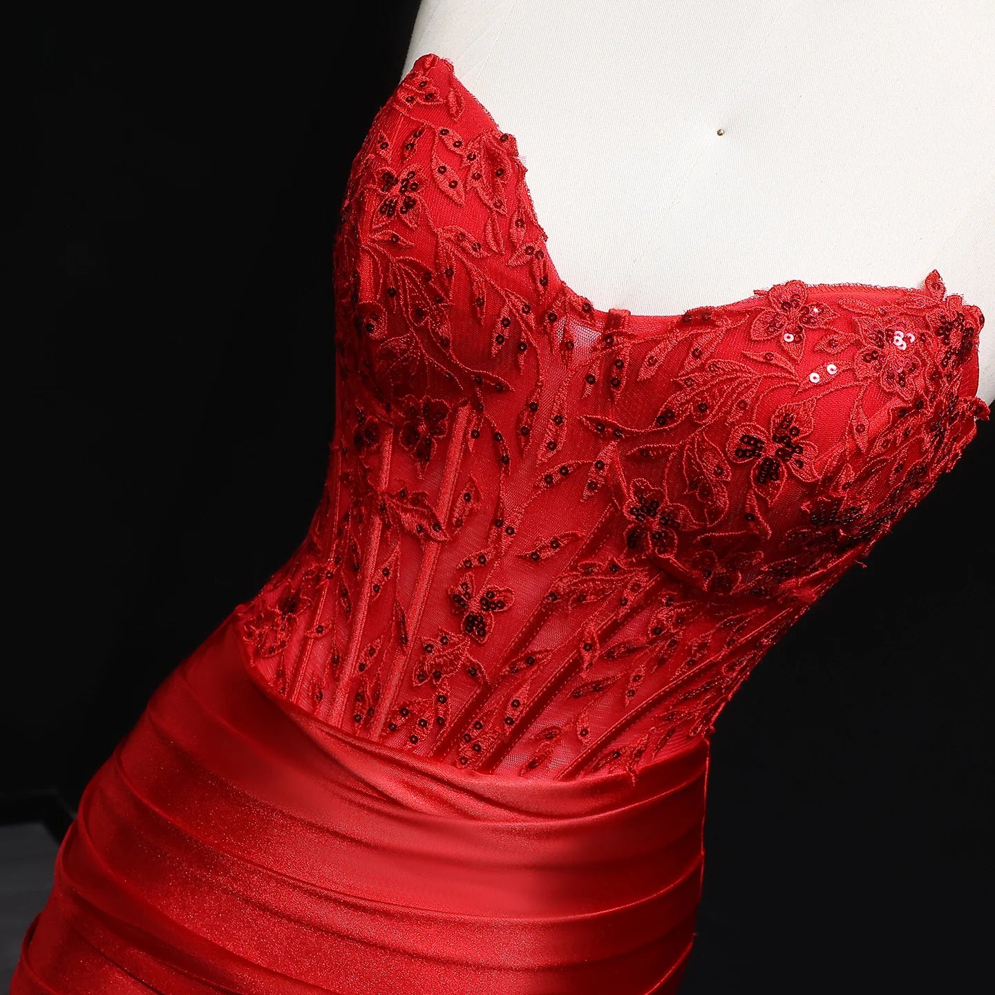 Winona Wine Red Strapless Mermaid Sequined Prom Dress