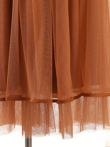 Aubrielle Waistband High Waist Mesh Mid Length Skirt