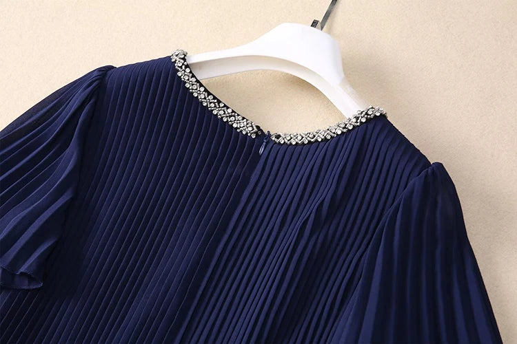 Sawyer  V-Neck Flare Sleeve  Vintage Party Pleated Dress