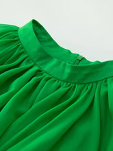 Load image into Gallery viewer, Leanna Stand Collar Batwing Sleeve Ruffle Green Dress