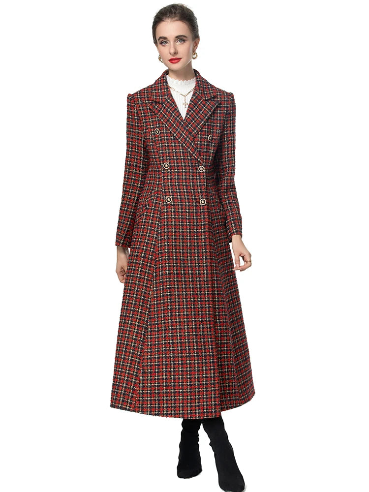 Cameron Double Breasted Red Plaid Tweed Coat