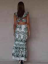 Load image into Gallery viewer, Pixie Ruffles Hollow Out Sexy V Neck Open Back Sleeveless Lace Up Maxi Dress