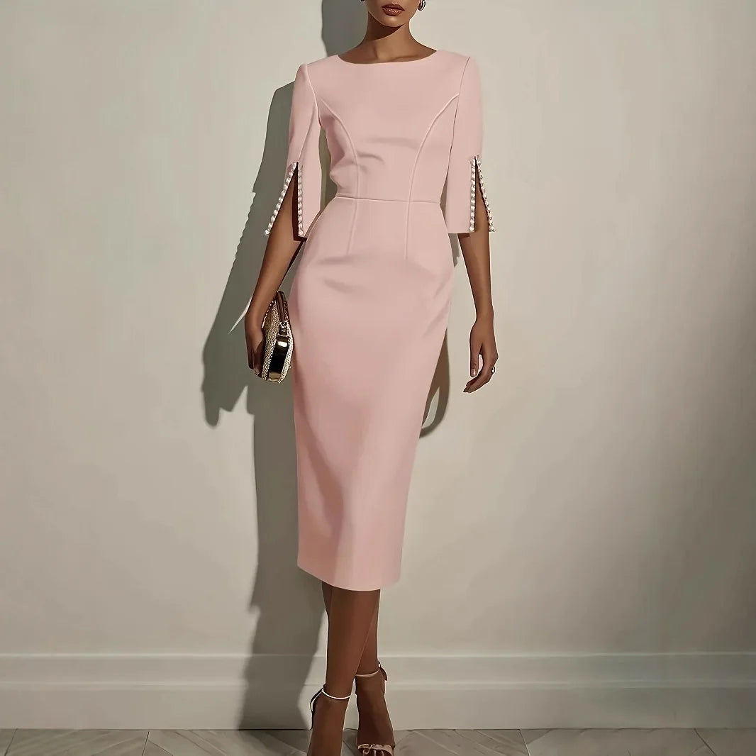 Carina Office Solid Color Commuter Bead Slim and Elegant Evening Party Dress