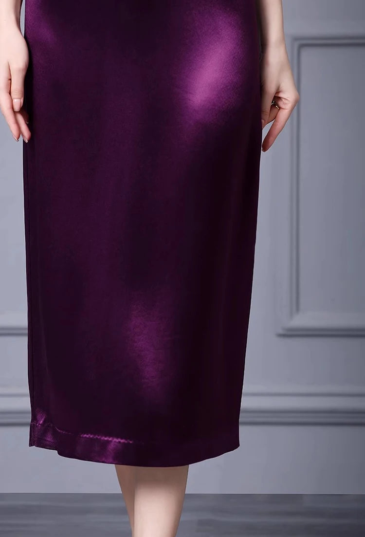 Saira V-Neck Splicing Cloak Sleeves Folds Slim-Fit Hip Wrap Elegant Dress