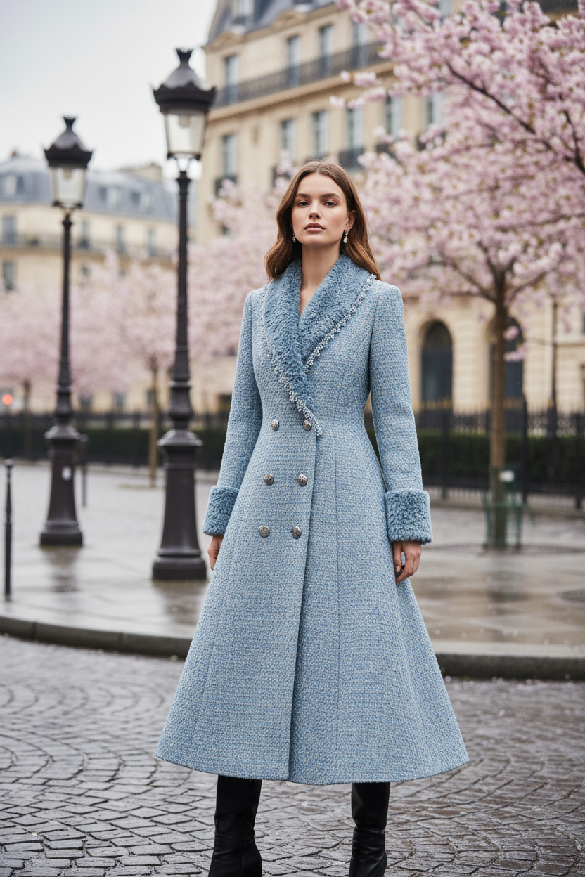 Zoe Double Breasted Plaid Tweed Coat