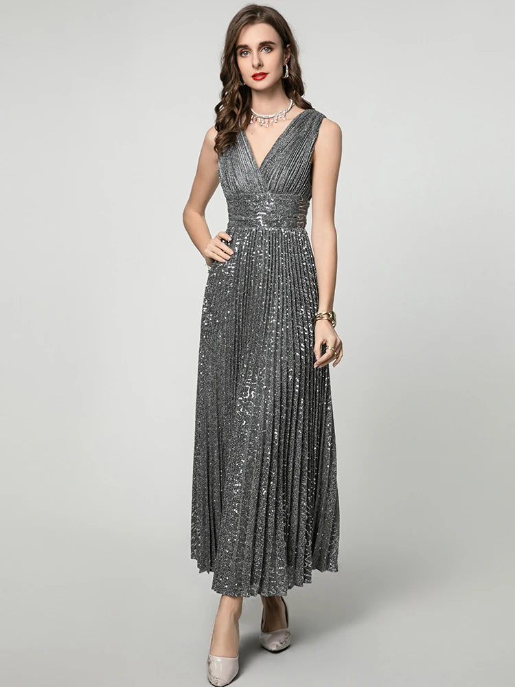 Lila Sequin Pleated Dress