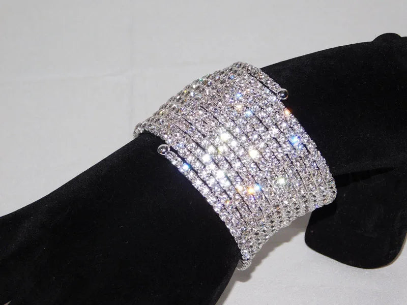 12 Rows  Silver Plated and Gold Color Spiral Upper Arm Rhinestone Bangle Bracelet