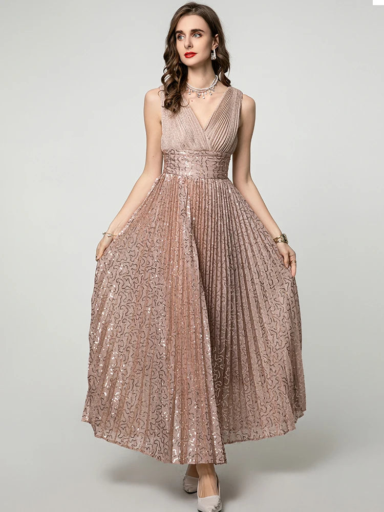 Lila Sequin Pleated Dress