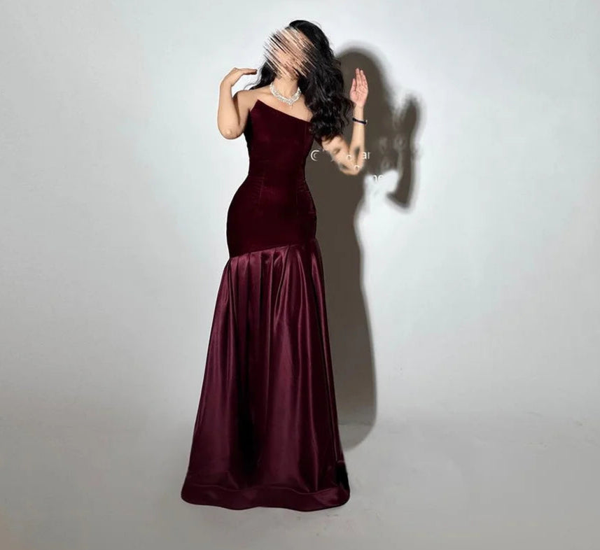 Leyla Burgundy Satin Evening Dress