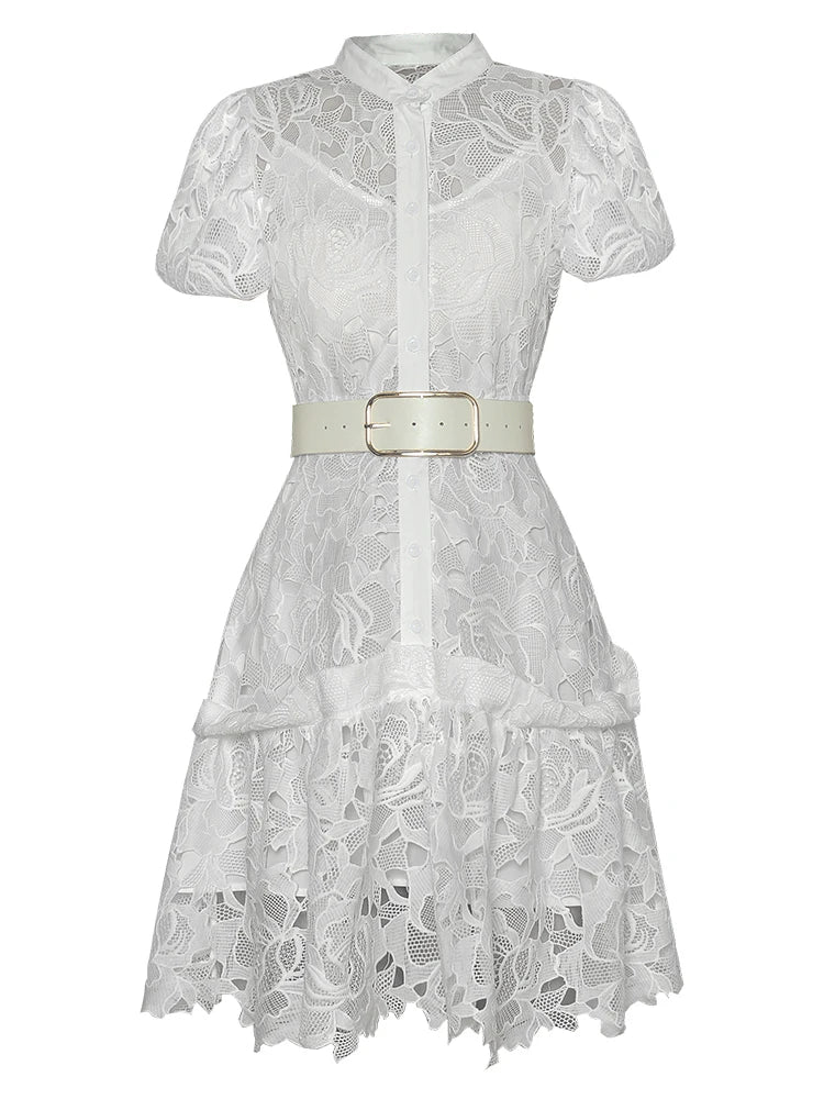 Veronica Solid Embroidery Hollow Out Design Dress