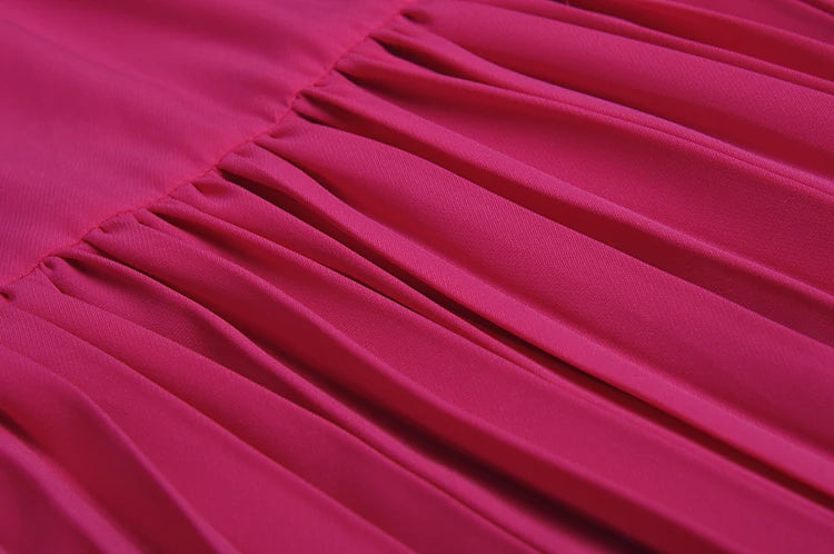 خمر روز الأحمر ثلاثة أرباع الأكمام يزين لؤلؤة الزنانير Ruched فستان طويل
