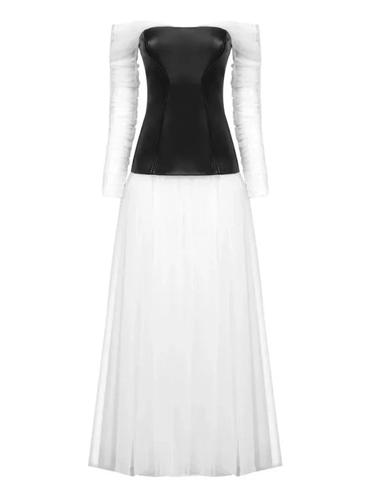 Ralia Slash Neck Long Sleeve High Waist Elegant Dress