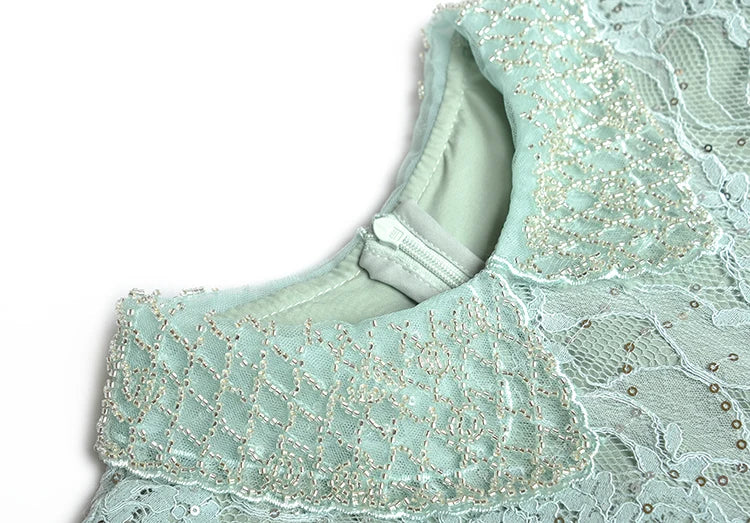 Amelia Beading Sequins Lantern Sleeve Lace Patchwork Jacquard Vintage Dress