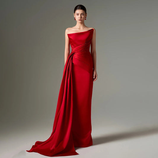 Elegant Red Strapless Evening Dress