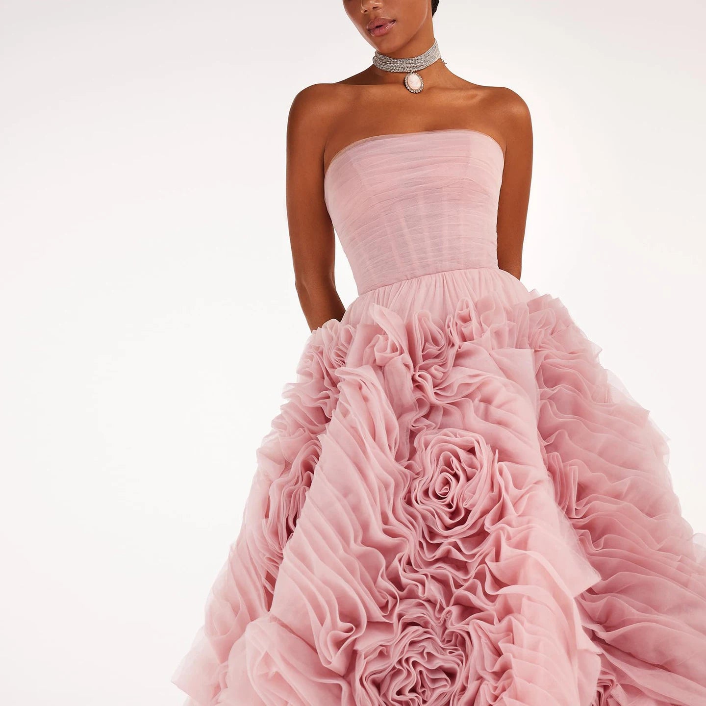 Luxury 3D Rose Flower Pink Short Evening Dress