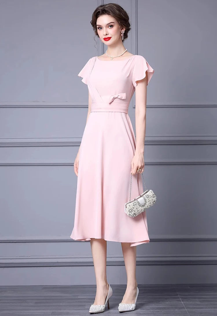 Ann Bow High waisted Solid Color Streetwear Elegant Party Dress