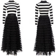 Load image into Gallery viewer, Aylin Long Sleeve Striped Knitted Sweater + Mesh Cascading Ruffles Skirt 2 Pieces Set