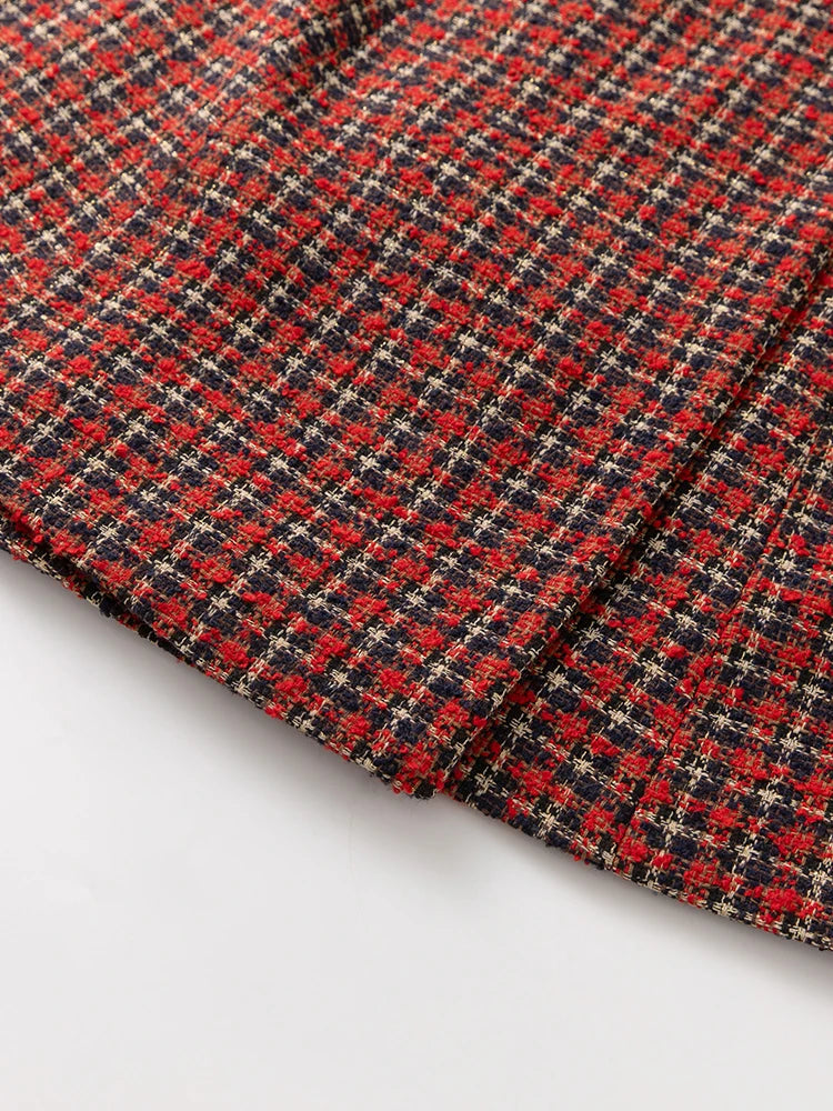 Cameron Double Breasted Red Plaid Tweed Coat