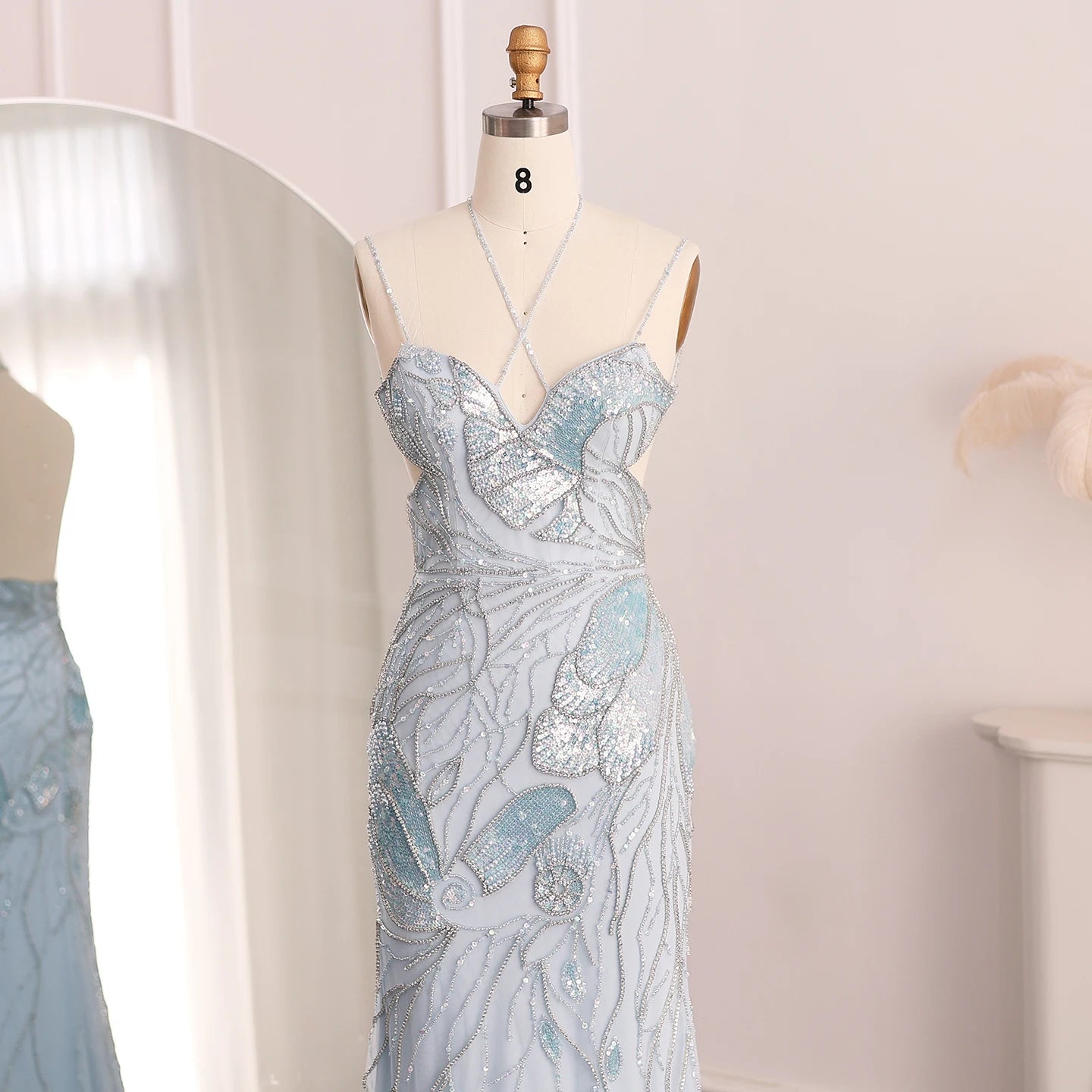 Mermaid  Evening Dress with Feathers