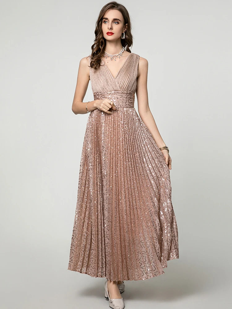 Lila Sequin Pleated Dress