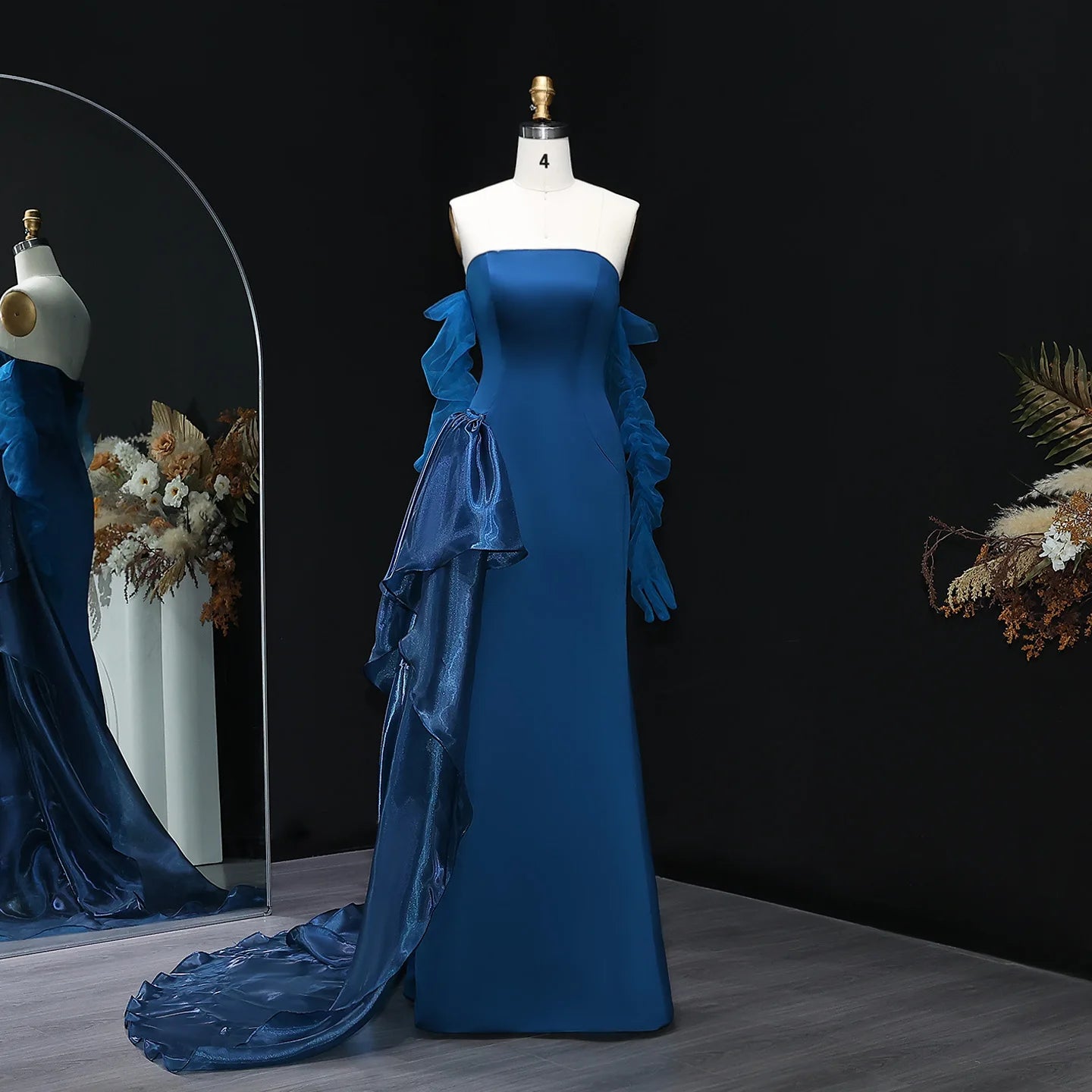 Ando Navy Blue Strapless Dubai  Evening Dress