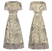 Load image into Gallery viewer, Scottie O-Neck Short Sleeve Belt Mesh Embroidery Floral Vintage Midi Dress