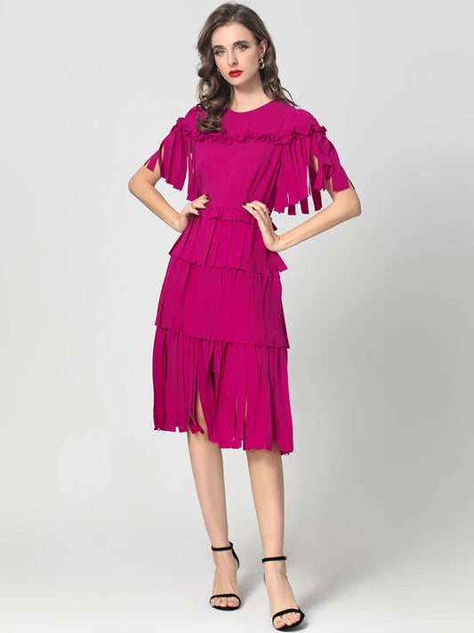 Cyrillia Solid Color Tassel Dress