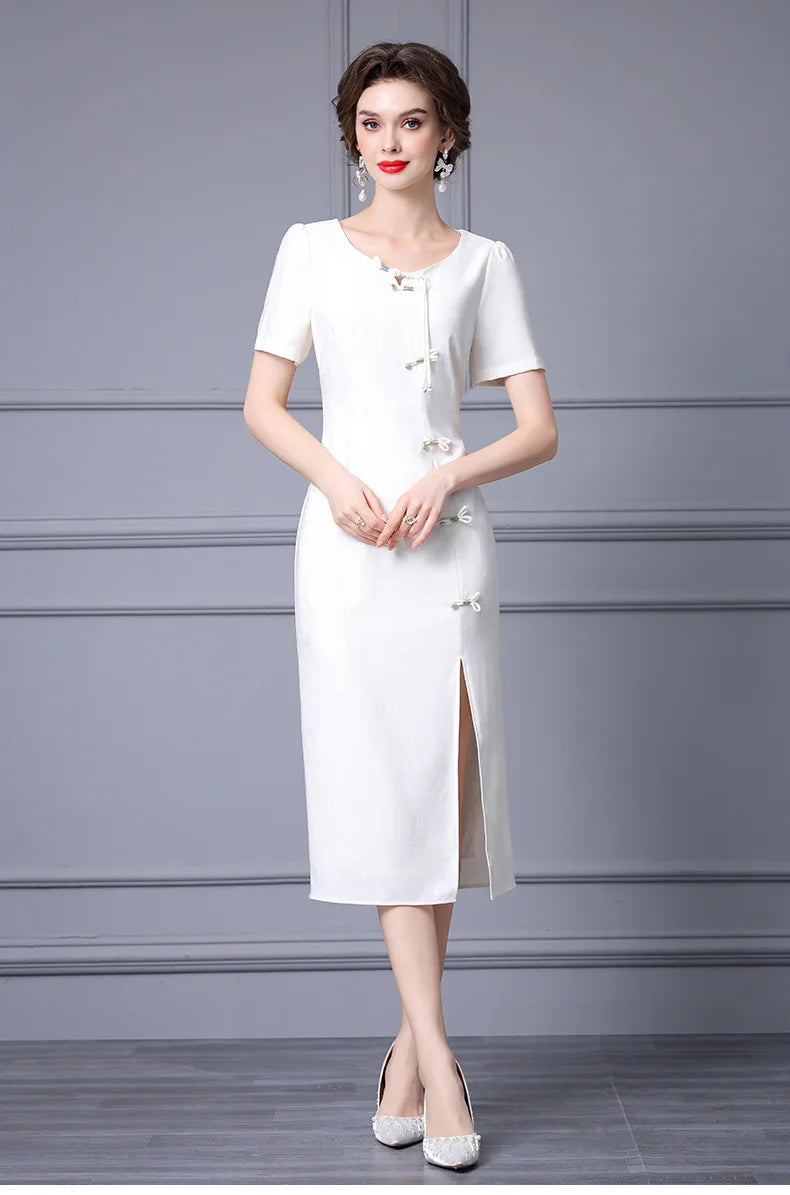 Caroline Elegant Chinese Style Pencil Dress White / XXL Caroline Elegant Chinese Style Pencil Dress White / XXL