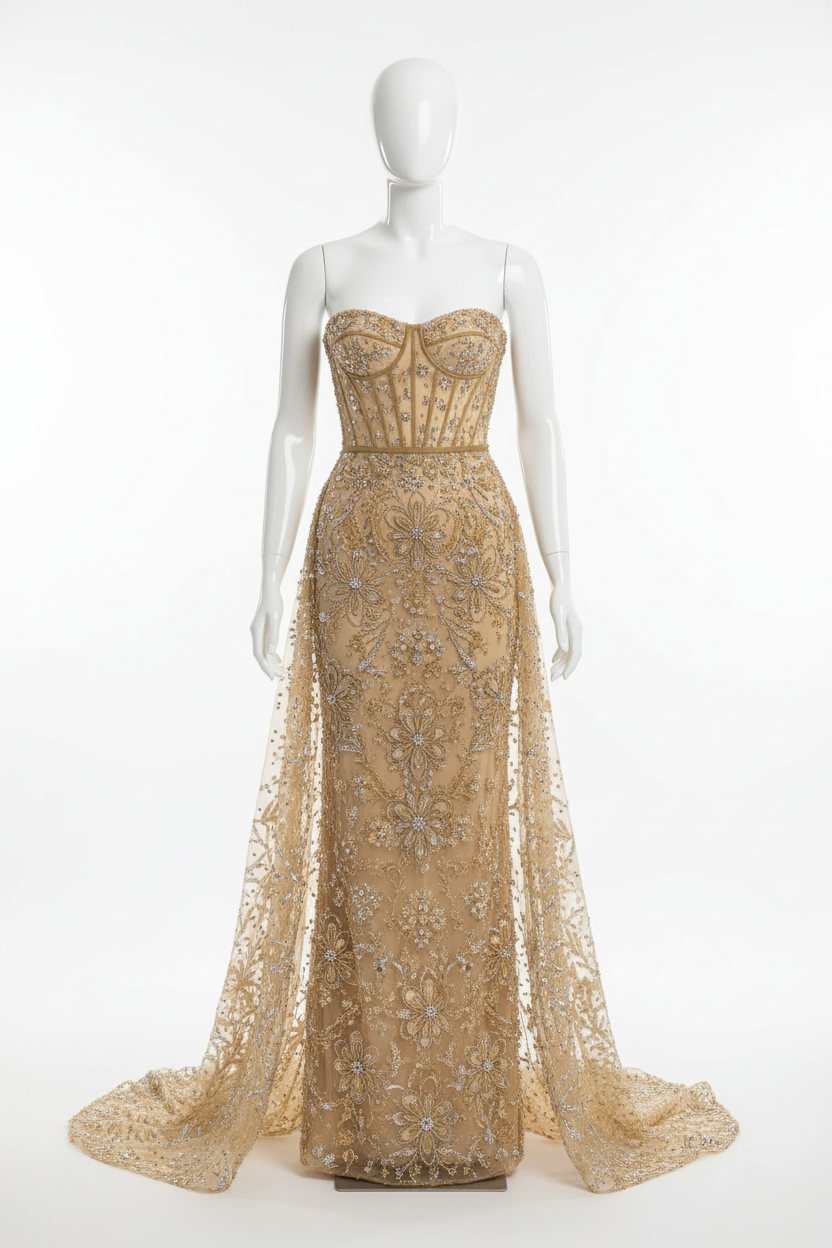 Beaded Nude Evening Dress