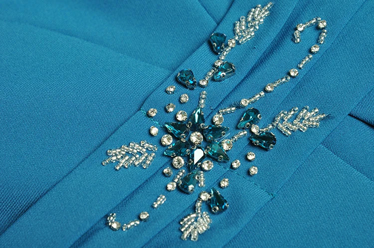 Harper V-Neck Short Sleeve Ruffled Beading Diamond Package Buttocks Dress