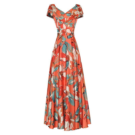Zoie Langes Kleid mit V-Ausschnitt und Schmetterlingsärmeln und Blumenmuster