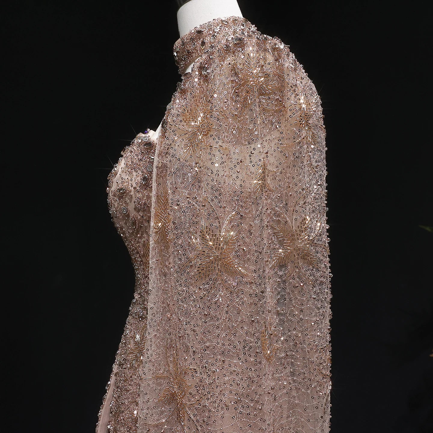 Barbie Elegant Cape Sleeve Evening Dresses Luxury Beaded Gown