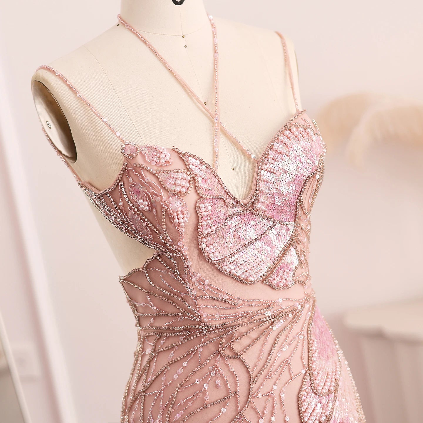 Mermaid  Evening Dress with Feathers