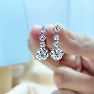 Silver Moissanite Drop Earrings 2.6 Carat D Color