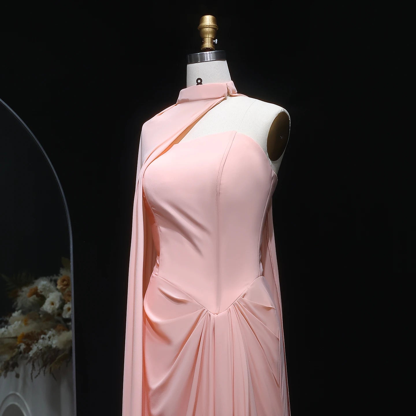 Breka Blush Pink Pleated Mermaid Evening Dress