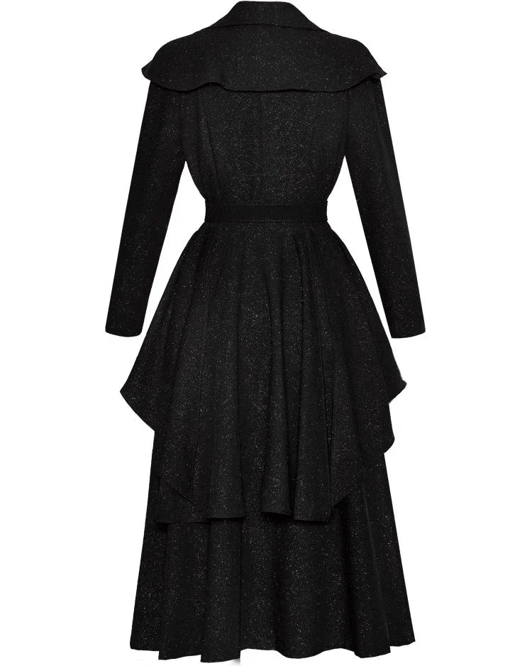 Elora Turn-Down Collar Long-Sleeved Flounced Edge Splicing Dress