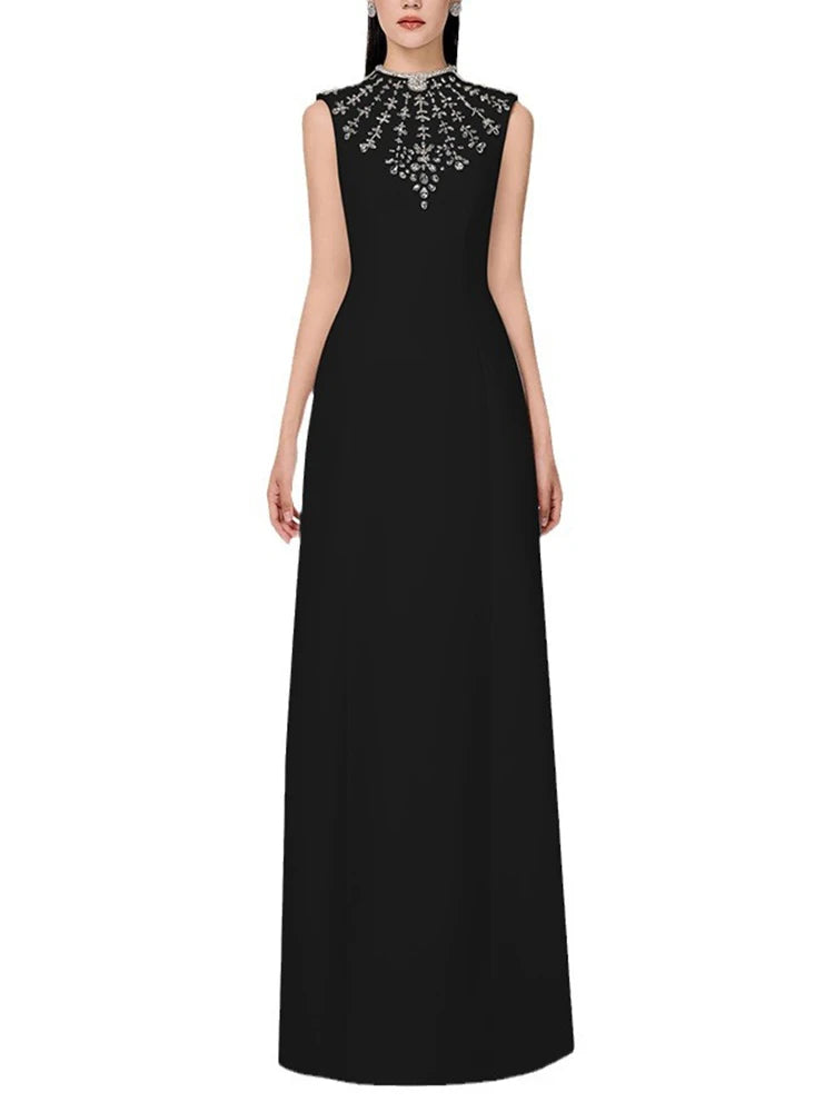 Ramona Splice Round Neck Sleeveless Black Banquet Dress