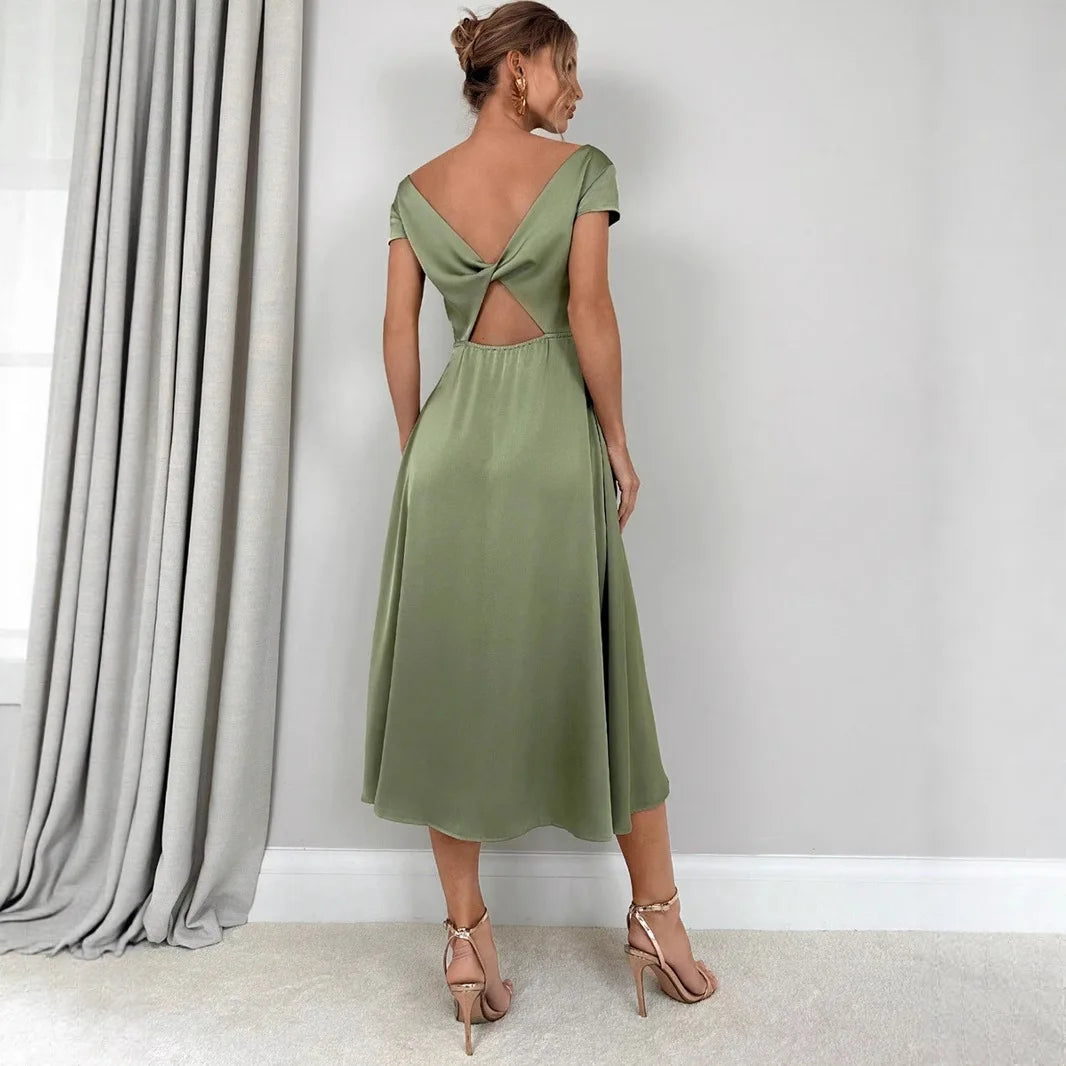 Imee Silk Dress Slit Satin Satin Long Skirt European and American Fashion High-end