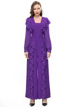 Load image into Gallery viewer, Korah Square Collar Lantern Long Sleeve Ruffled Belt Solid Color Wide Leg Jumpsuit