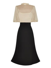 Load image into Gallery viewer, Micaela Suit Puff Sleeve Bow Beading Tops + Black Mermaid Skirt Two Pieces Set