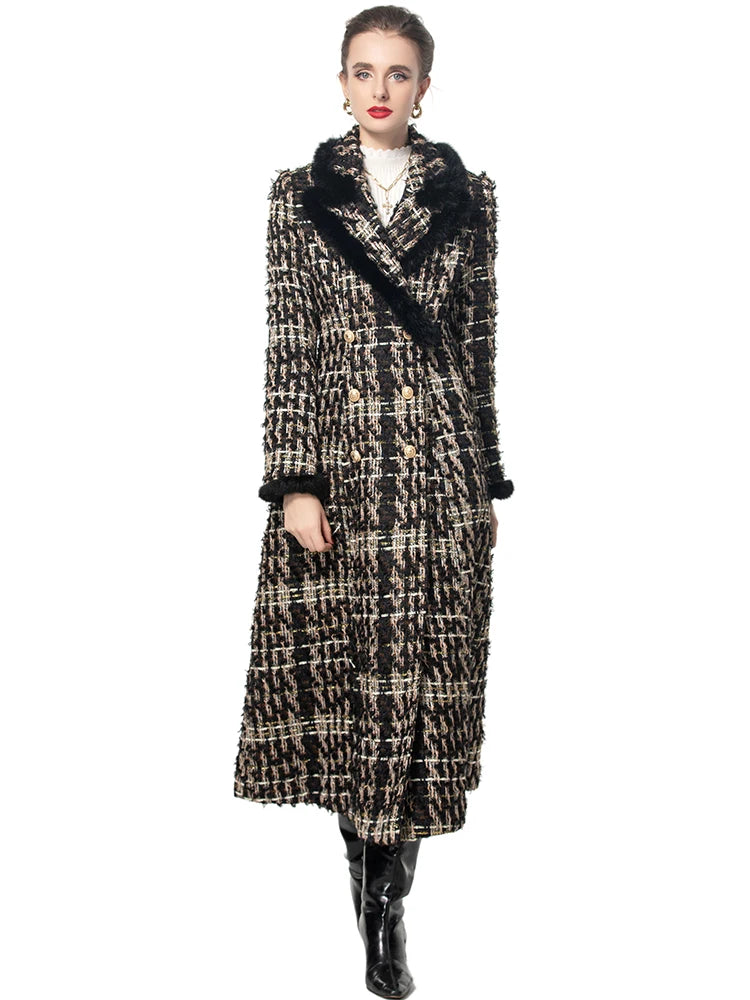 Cali Double Breasted Plaid Tweed Coat